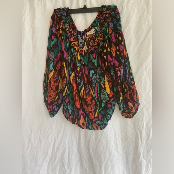 Christian Siriano Peasant Top Blouse Shirt Boho Geo Black Orange Plus Size 1X - Picture 4 of 14